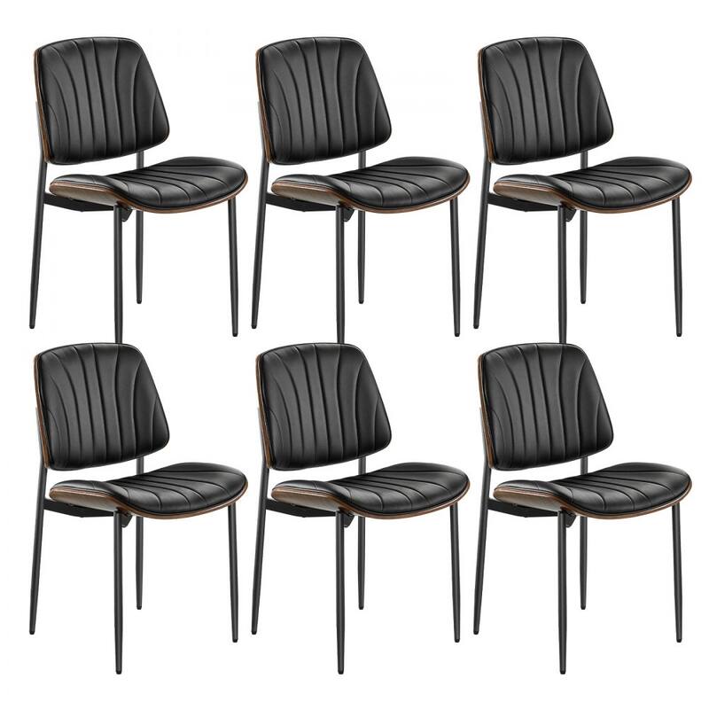 Black Mid-Century PU Leather Bentwood Dining Chair Set with Metal Legs