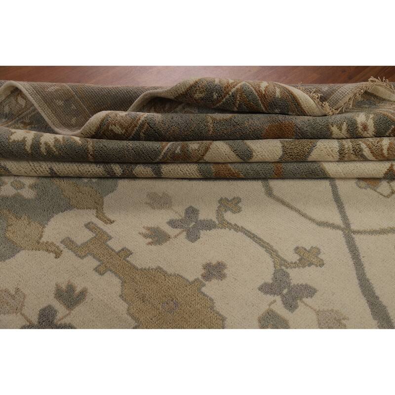 Earth Tone Oushak Indian Large Rug Hand-Knotted Wool Carpet - 12'2" x 14'10"
