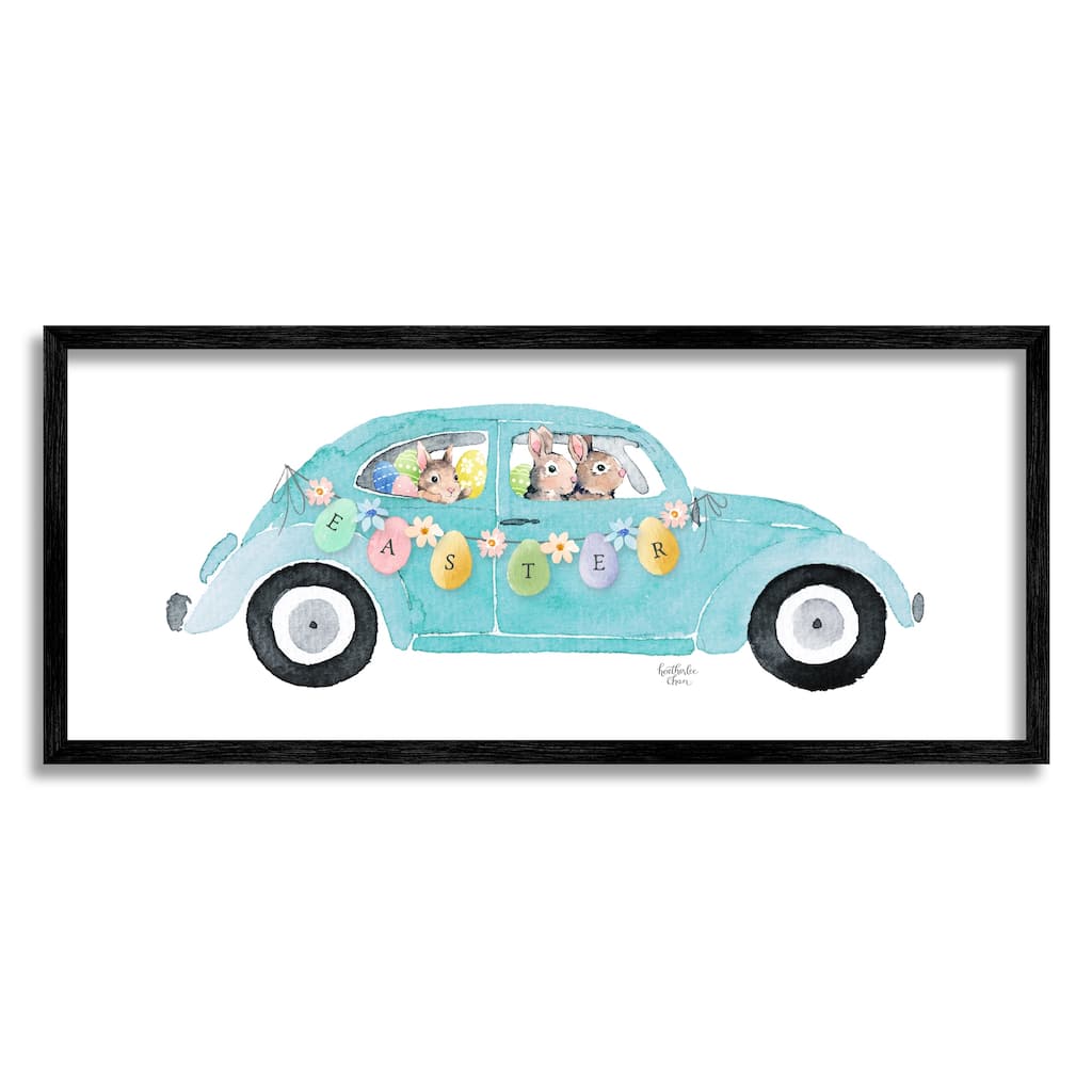 Stupell Decorated Easter Car Bunnies Floral Pattern Banner Framed Wall Art, Design by Heatherlee Chan - Blue