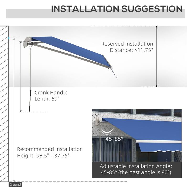 Outsunny 12' x 10' Retractable Awning Patio Awnings Sun Shade Shelter with Manual Crank Handle