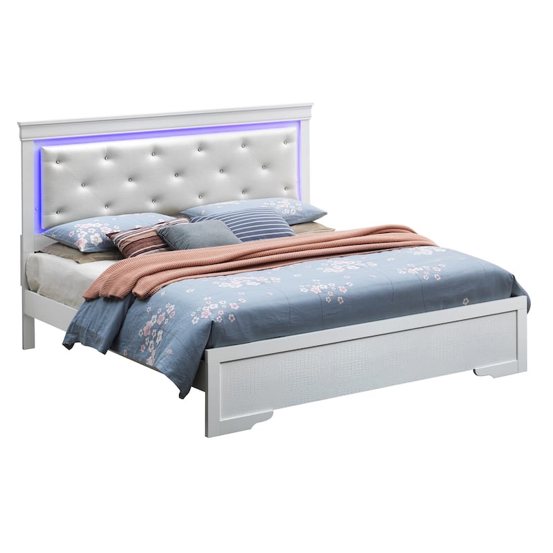 Jewel Tufted Queen Panel Bed with LED Light - 85" - Silver