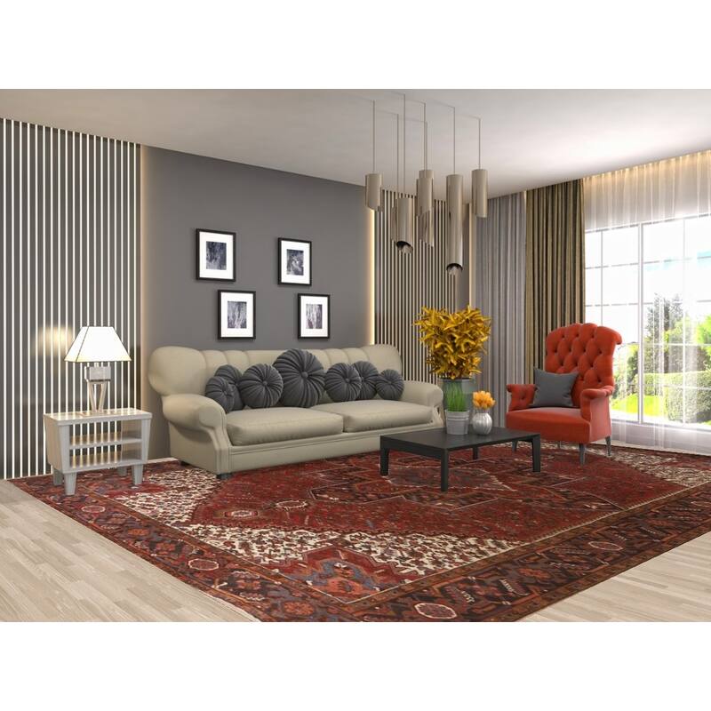 Hand Knotted Oriental 100% Wool Carpet Traditional Medallion Red Heriz Area Rug - 12' 8'' X 9' 10''