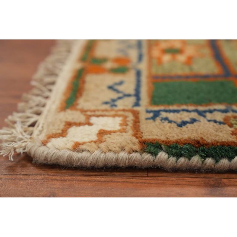 Hand Knotted Oriental 100% Wool Carpet Traditional Geometric Green Kazak Runner Rug - 7' 11'' X 2' 6''