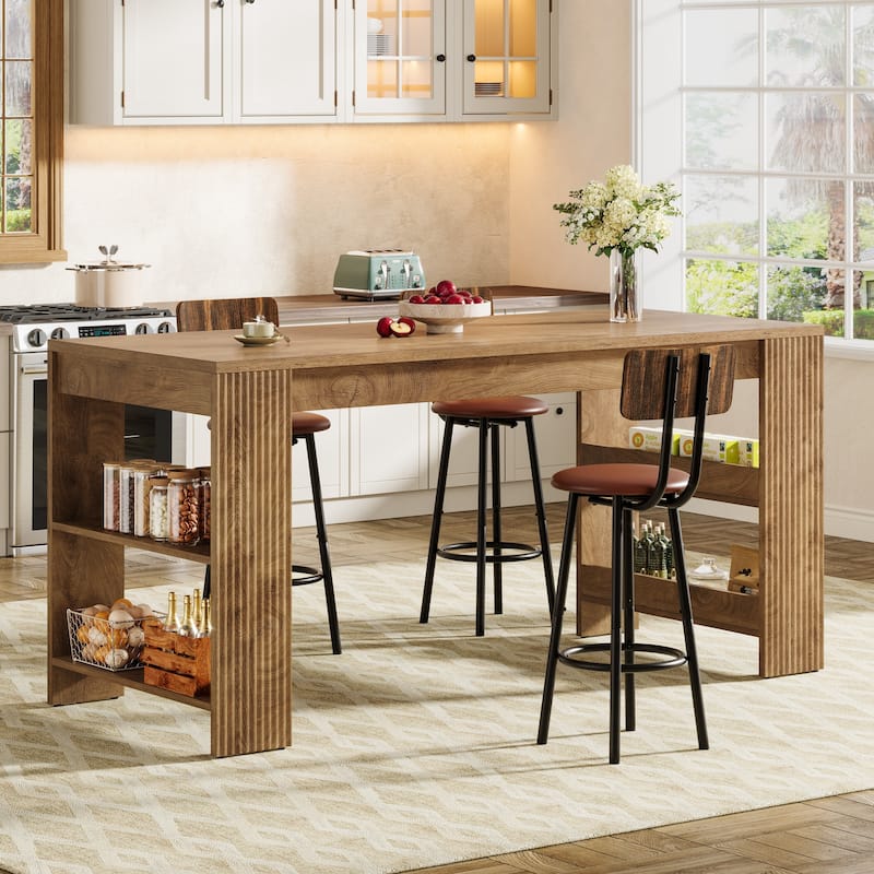 Farmhouse Kitchen Island with Storage Shelves - Brown