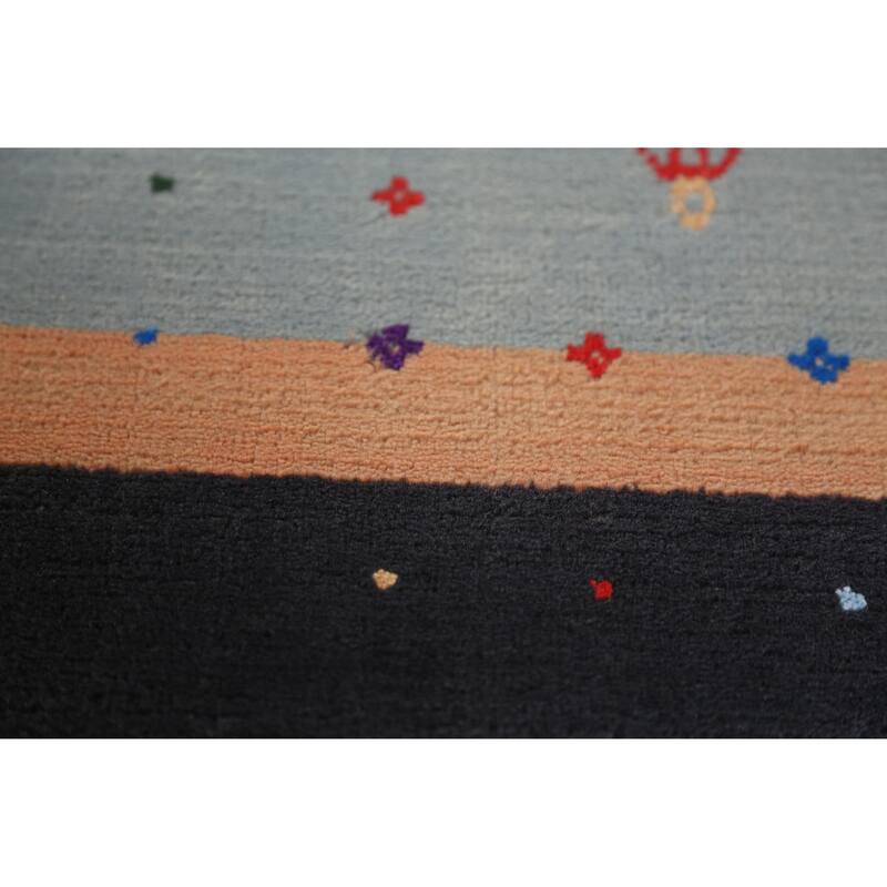 Hand Knotted Oriental 100% Wool Carpet Tribal Tribal Navy Blue & Blues Gabbeh Area Rug - 9' 8'' X 8' 0''