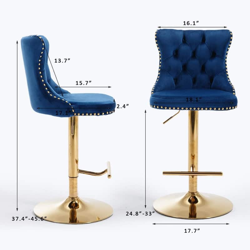 Velvet Upholstered Nailheads Tufted Swivel Bar Stools (Set of 2)