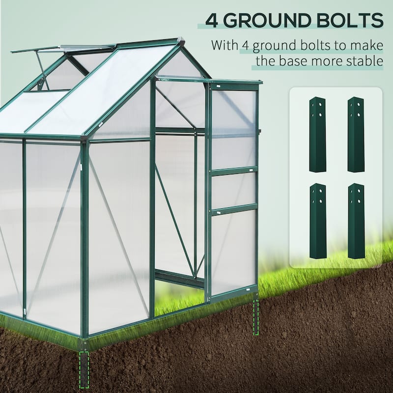 Outsunny 6' x 4' x 7' Twin Wall Polycarbonate Walk-In Greenhouse for Outdoors - 6' x 4' x 6.5'