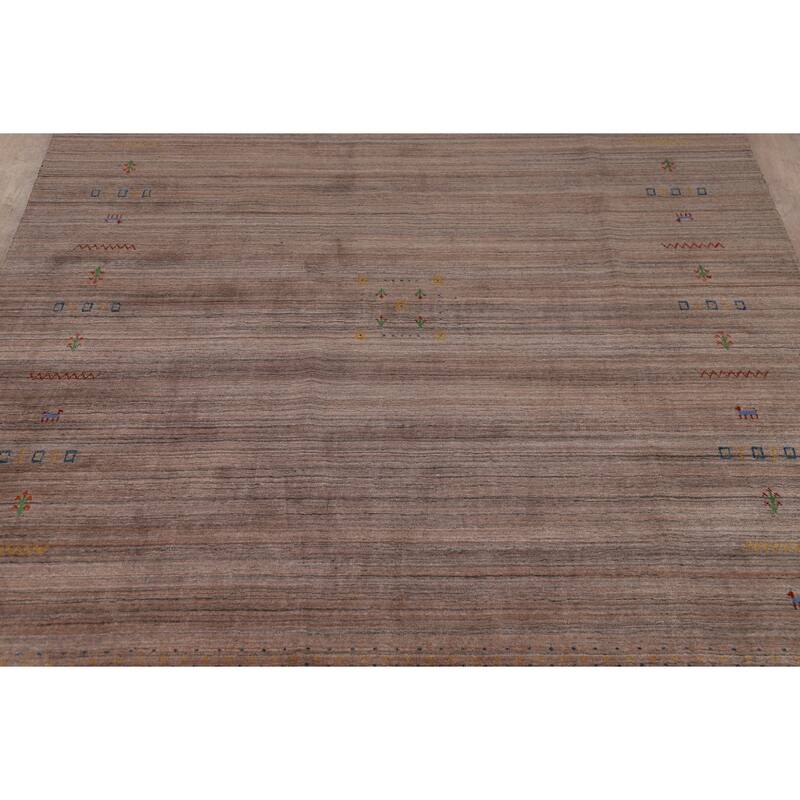 Striped Brown Tribal Gabbeh Oriental Area Rug Hand-Knotted Wool Carpet - 8'0"x 9'9"