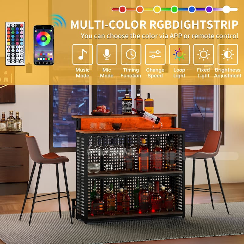 Moasis Liquor Home Bar Unit with 2-Tier Storage And LED Light