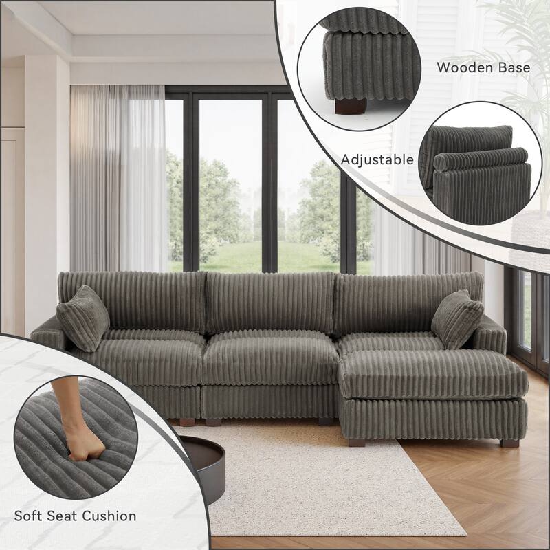 Plush Flannel Modular Sectional Sofa for Living Room