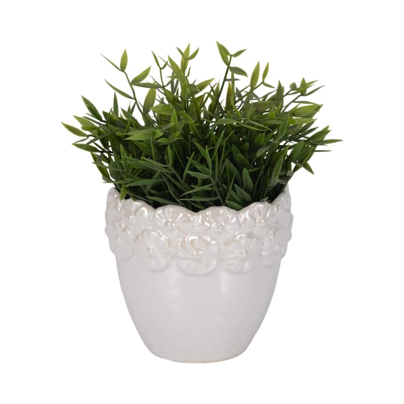 Sagebrook Home 6" Ceramic Iridescent Floral Crown Planter, Ivory