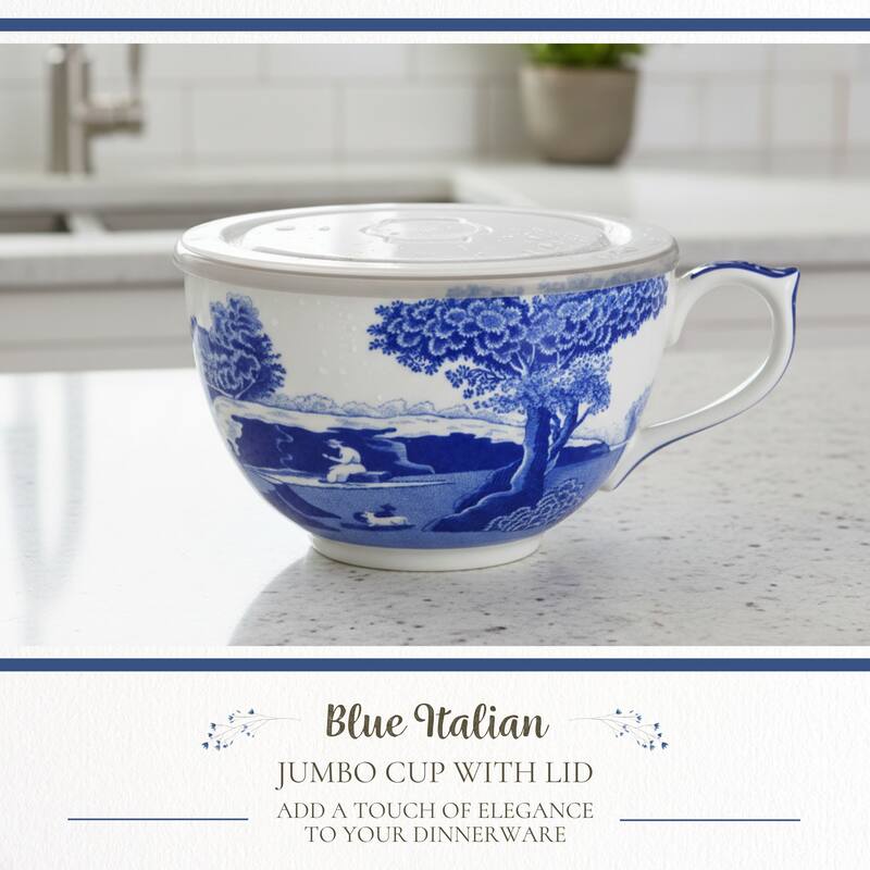 Spode Blue Italian Jumbo Cup with Lid - 20 oz