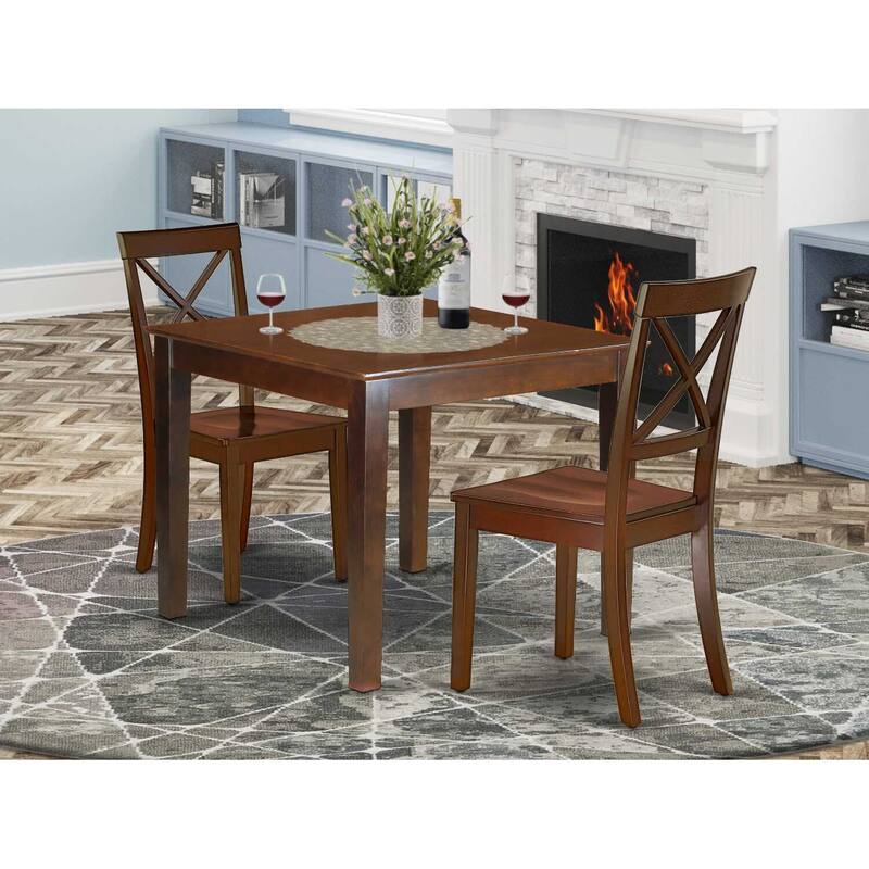 Medieval Dining Set 3Pc Square Table & Chairs - 36 Inch Wood Table Set for Classic Home Decor