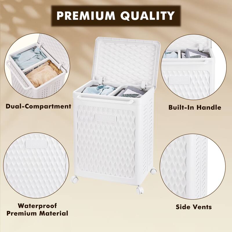 VECELO Laundry Hamper with Wheels and Lid For Small Spaces Rolling Laundry Bin for Laundry Rooms Bathrooms Bedrooms and Gyms
