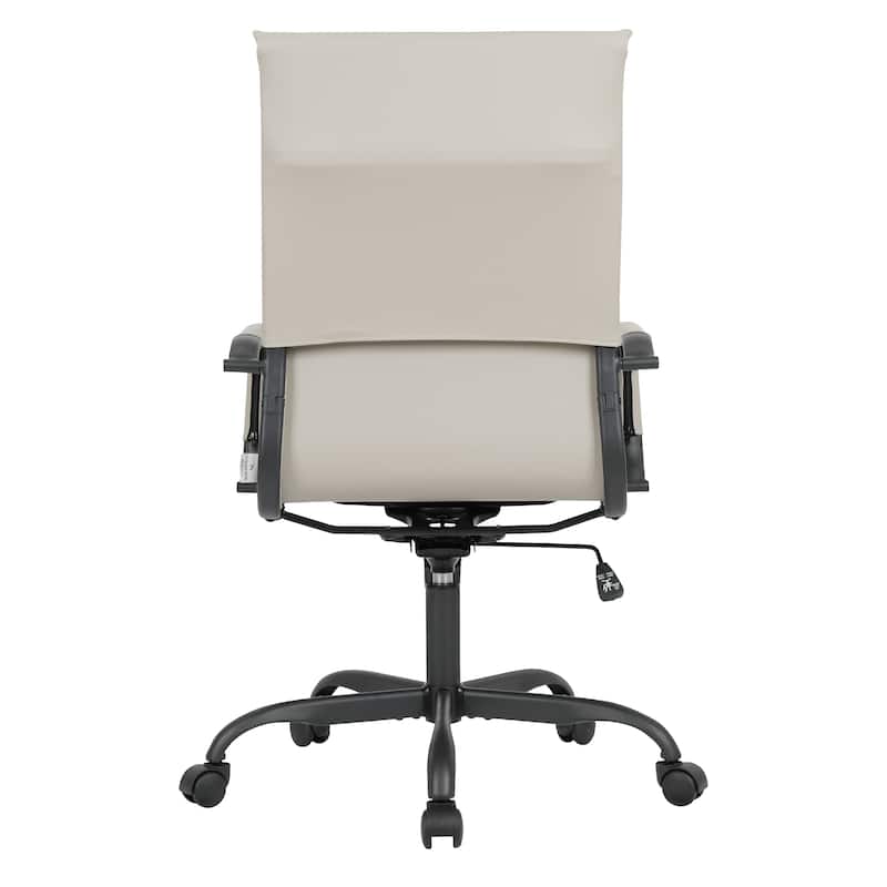 Harris Ribbed Leather Adjustable High-Back Desk Computer Swivel Office Chair in Black Metal Frame for Home Conference