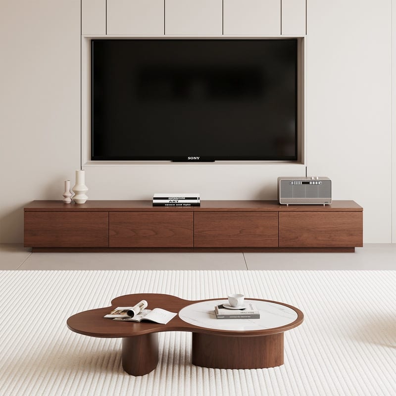 Mid Century Modern TV Stands,Brown Solid Wood Media Console with 3-6 Drawers