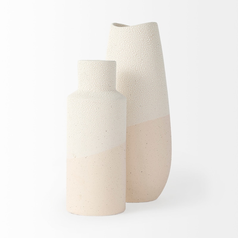 Salar Cream Gourd Style Crackled Ceramic Vase (11")