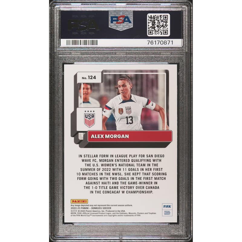 Alex Morgan 2022 Panini Donruss Optic World Cup Orange Card #124 Graded PSA 10 - 8'6" x 11'6"