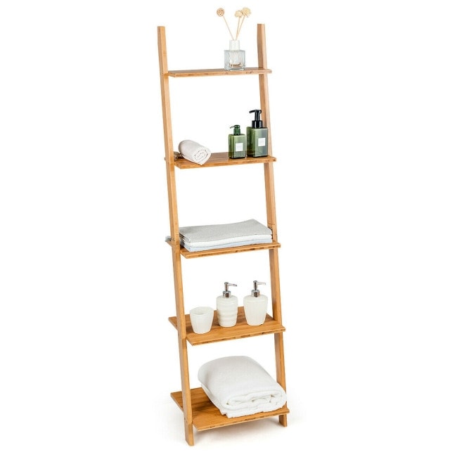 https://ak1.ostkcdn.com/images/products/is/images/direct/9566710e359039a99739172d47aa24cc5fe801f2/5-Tier-Ladder-Shelf-Modern-Bamboo-Leaning-Bookshelf-Ladder-Bookcase.jpg