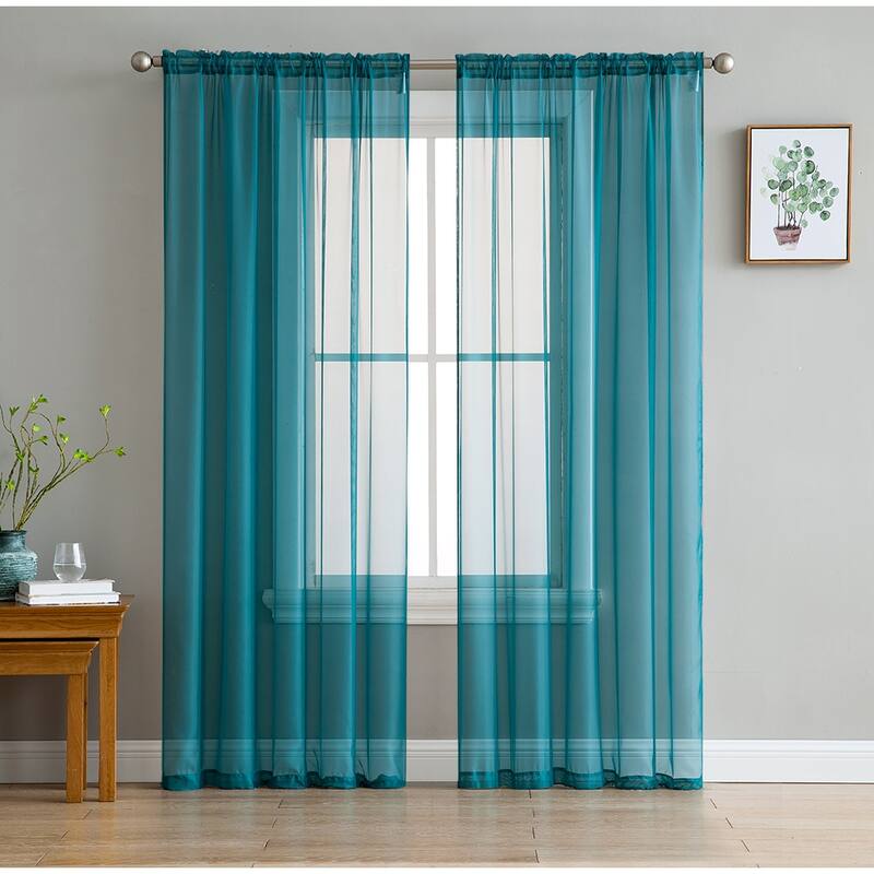 HLC.me Sheer Voile Window Treatment Rod Pocket Curtain Panels for Bedroom, Living Room, Kitchen - Set of 2 panels - 54 W x 84 L per panel - Pair - Grey Teal