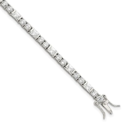Curata 925 Sterling Silver Solid Polished Open back Safety clasp Box Catch Closure CZ Cubic Zirconia Simulated Diamond Bracelet