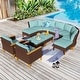 preview thumbnail 35 of 42, 12-Seat Outdoor Wicker Half-Round Furniture Set, Half-Moon Sectional Sofa All Weather Curved Conversation Set 11-Seat - Type O