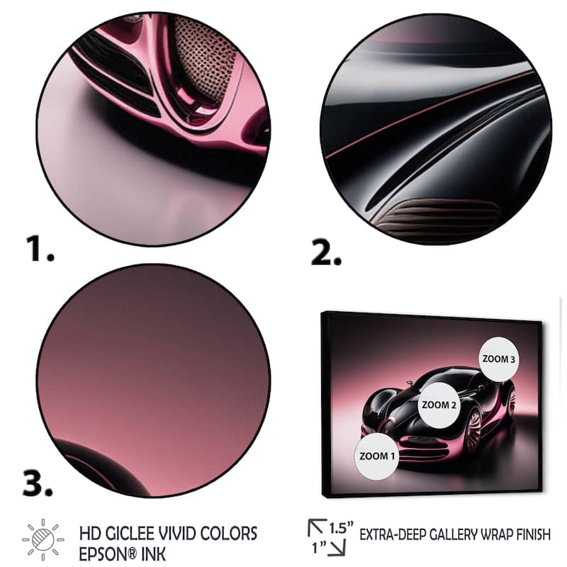 Designart "Futuristic Bugatti Design In Black And Magenta II" Exotic Car Framed Canvas Wall Art Print