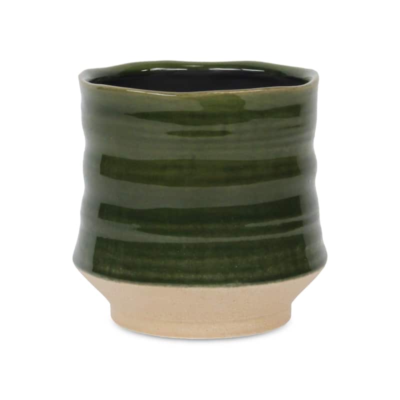 Perlacea Curved Round Tapering Ceramic Pot - Green - Large