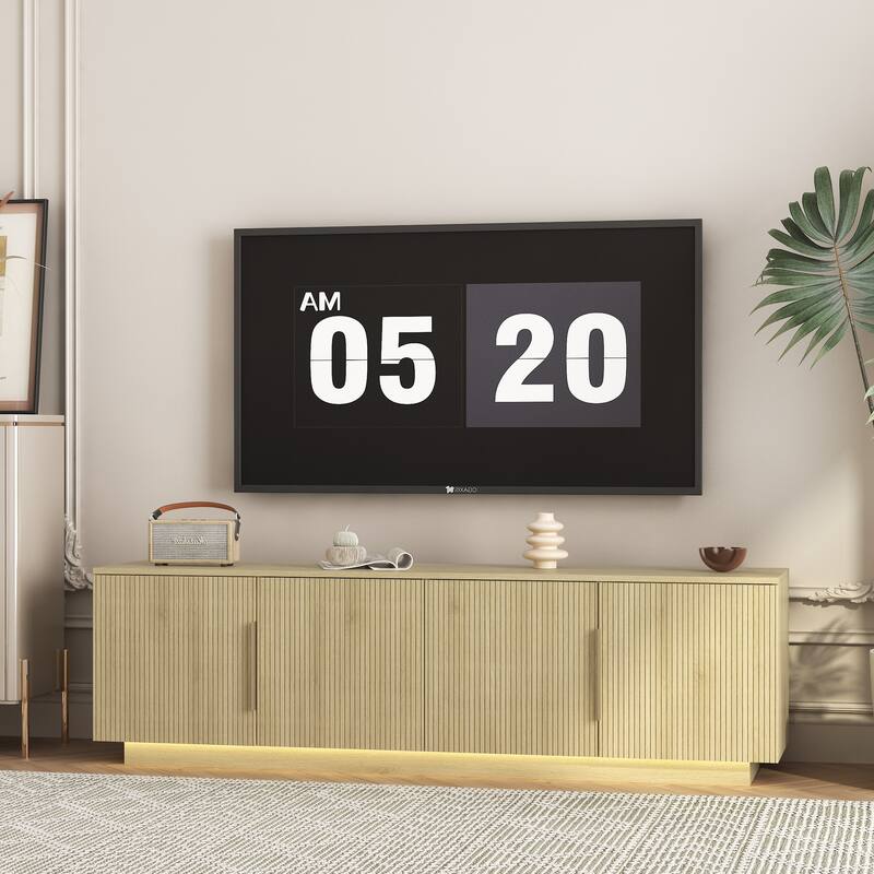 LED TV Stand Floor Standing TV Cabinet Entertainment Center for 55 60 65 Inch TVs - Natural