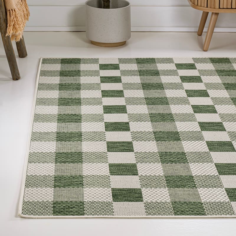 JONATHAN Y Biot Traditional Geometric Bold Gingham Black/Cream Indoor/Outdoor Area Rug