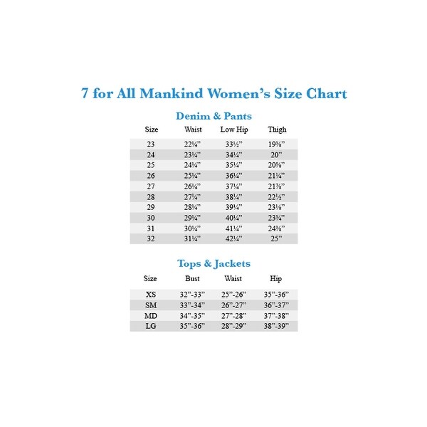 Jen7 By 7 For All Mankind Size Chart