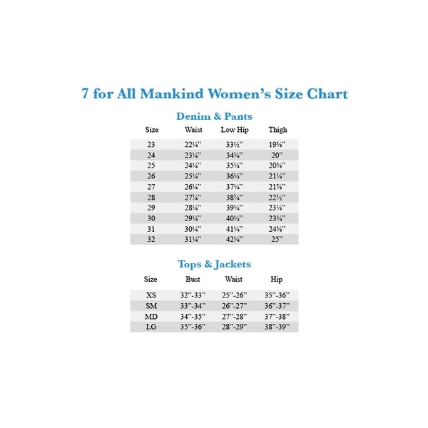 Jen7 by 7 for all mankind size chart clearance