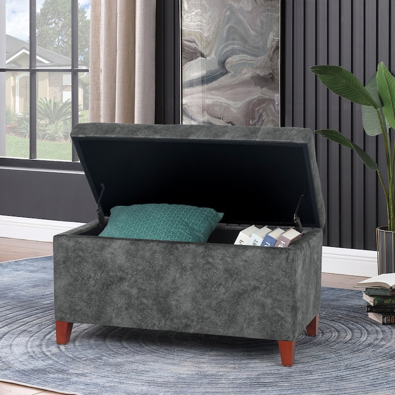 Adeco Rectangular Storage Ottoman Faux Leather Bench Lift-top Footrest