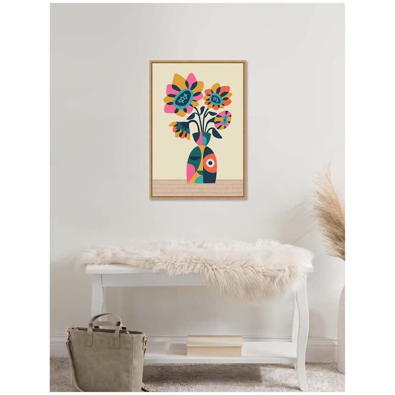 Kate and Laurel Sylvie Abstract Vintage Retro Sunflower Vase Framed Canvas by Rachel Lee