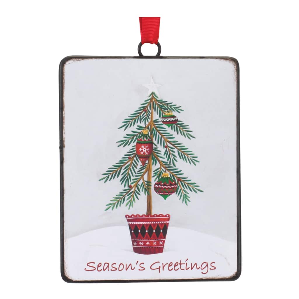 "Season's Greetings" Pine Tree Christmas Tag Ornaments - 5.5" - 12ct
