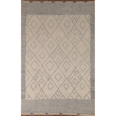 Earth Tone Moroccan Area Rug Handmade Wool Carpet - 6'11"x 10'7"