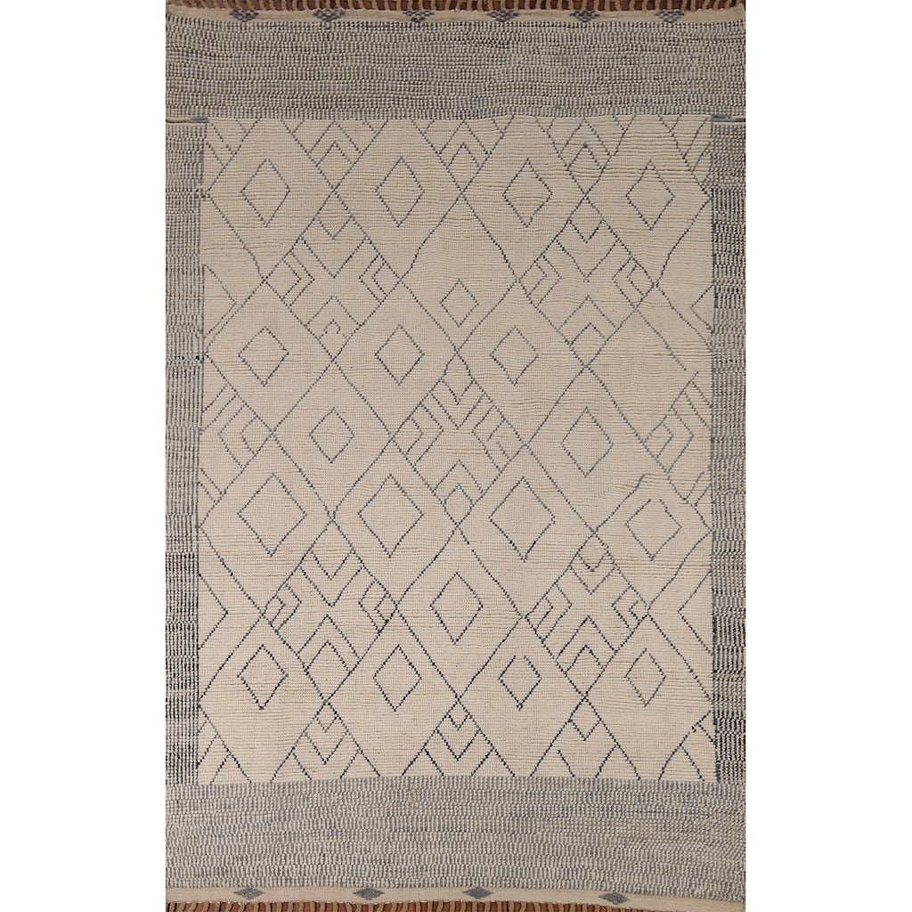 Earth Tone Moroccan Area Rug Handmade Wool Carpet - 6'11"x 10'7"