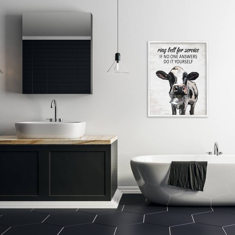 Stupell Laundry Service Cow Framed Giclee Art Design By Lettered and Lined