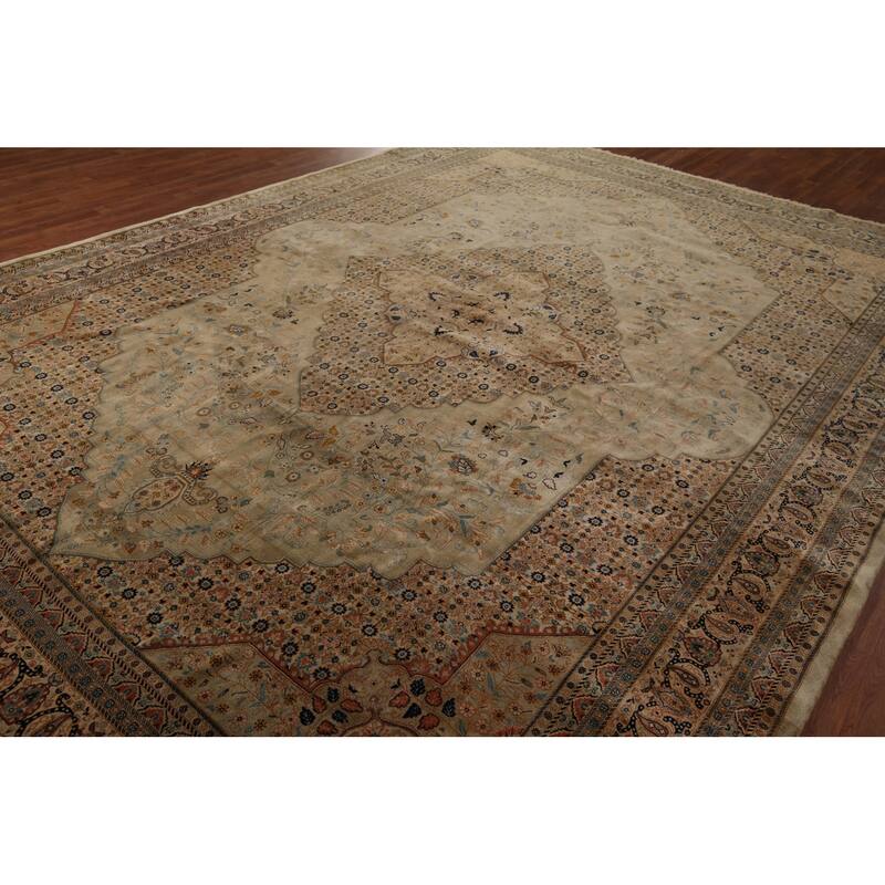 Vegetable Dye Kashan Large Vintage Persian Rug Handmade Wool Carpet - 9'10" x 13'8"
