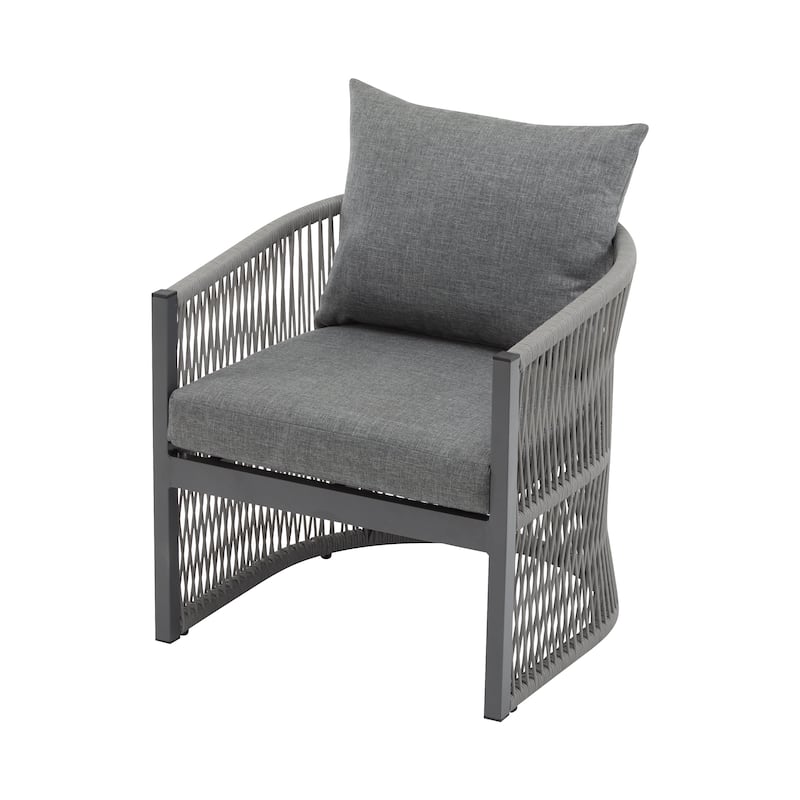 [Set of 2] Modern Beige Curved Aluminum Lounge Chair w/ Stylish Rope-Weave Design & Cushioned Comfort for Backyard, Poolside