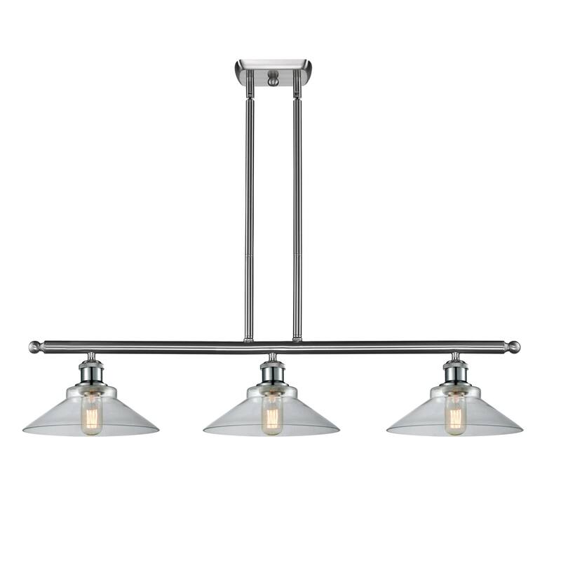 Innovations Lighting Disc 3 Light 36" Wide Linear Chandelier - Brushed Satin Nickel / Clear