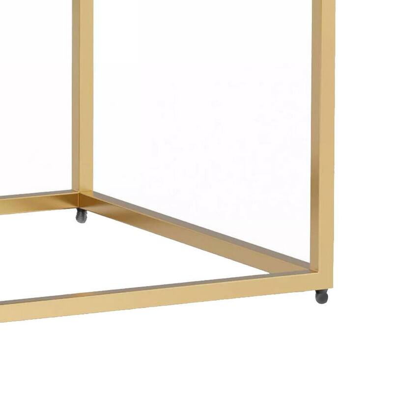 23 in. Brown and Gold Rectangle Wood End Table with Storage Drawer for Convenience