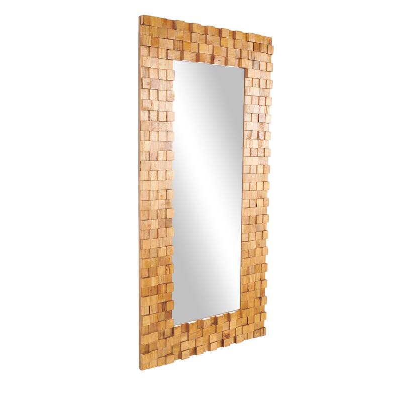 Mango Wood Geometric Handmade Dimensional Square Mosaic Room Floor Mirror with Grain Patterns - Brown - Roche River Decor