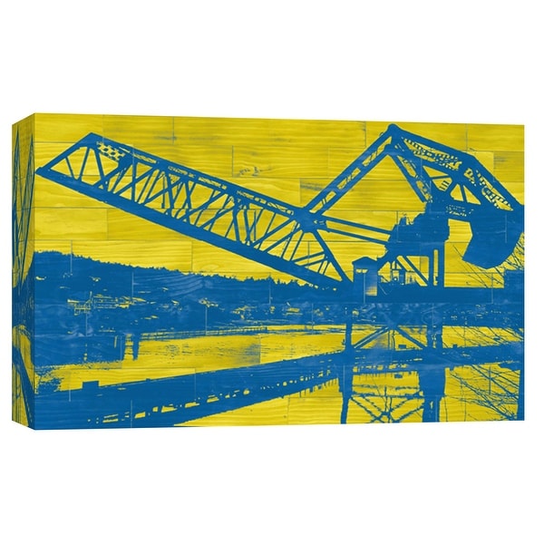 PTM Images 9-102153 PTM Canvas Collection 8" x 10" - "Ballard Train Trestle - Blue and Yellow" Giclee Cityscapes Art Print on