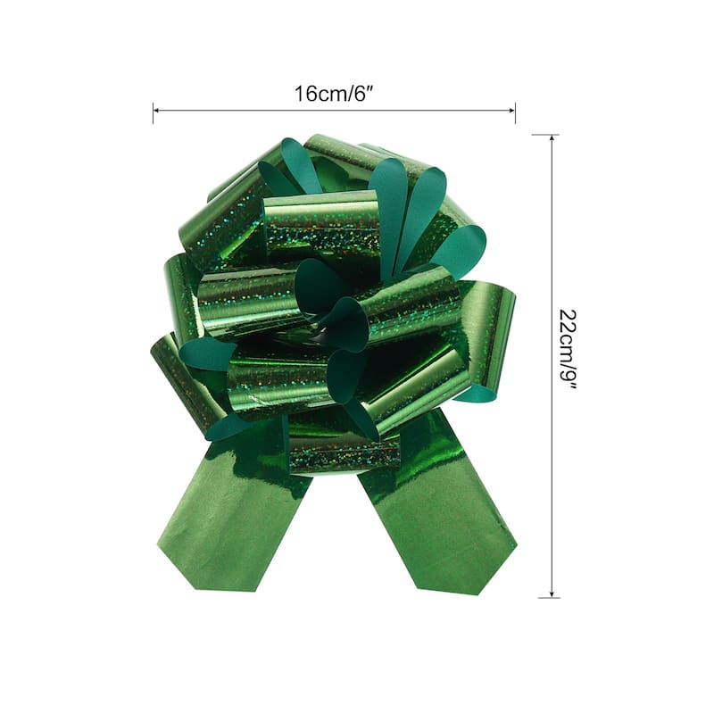 10pcs Metallic Large Big Pull Bow Glitter Gift Wrapping Bows Ribbon - Green - 6 inch