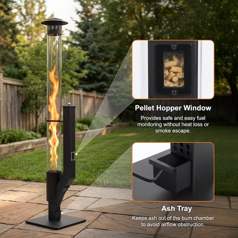 Aoodor Wood Pellet Heater with Rain Cap and Viewing Window for Patio Burning Flame - N/A