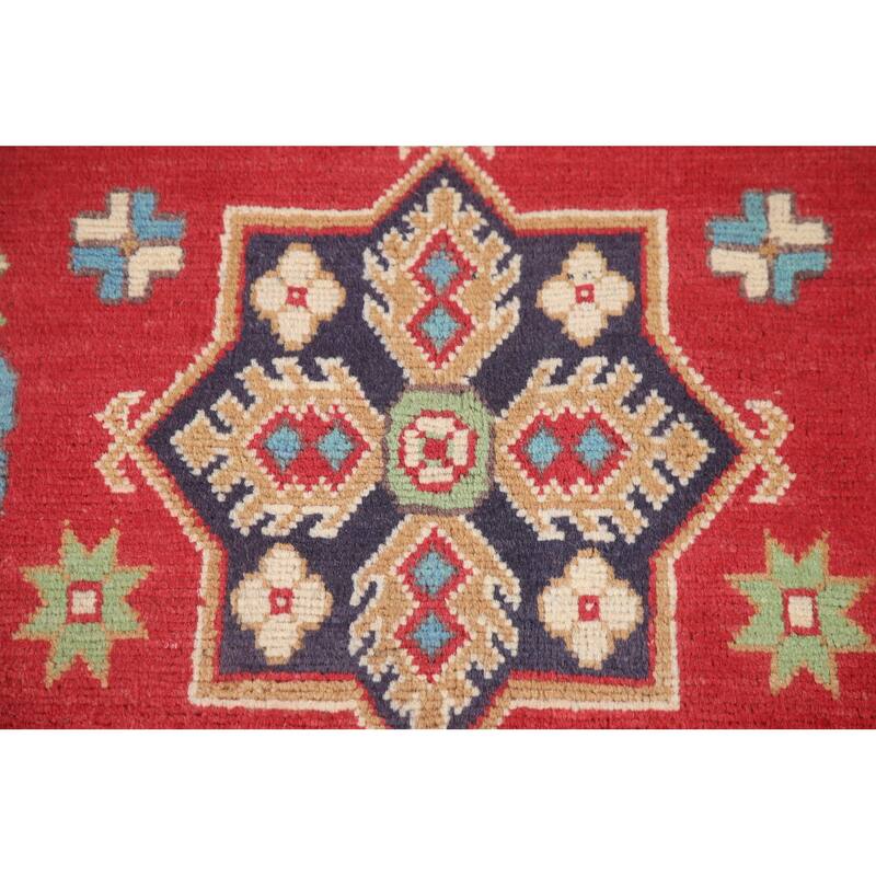 Hand Knotted Oriental 100% Wool Carpet Traditional Geometric Red Kazak Area Rug - 9' 11'' X 6' 6''