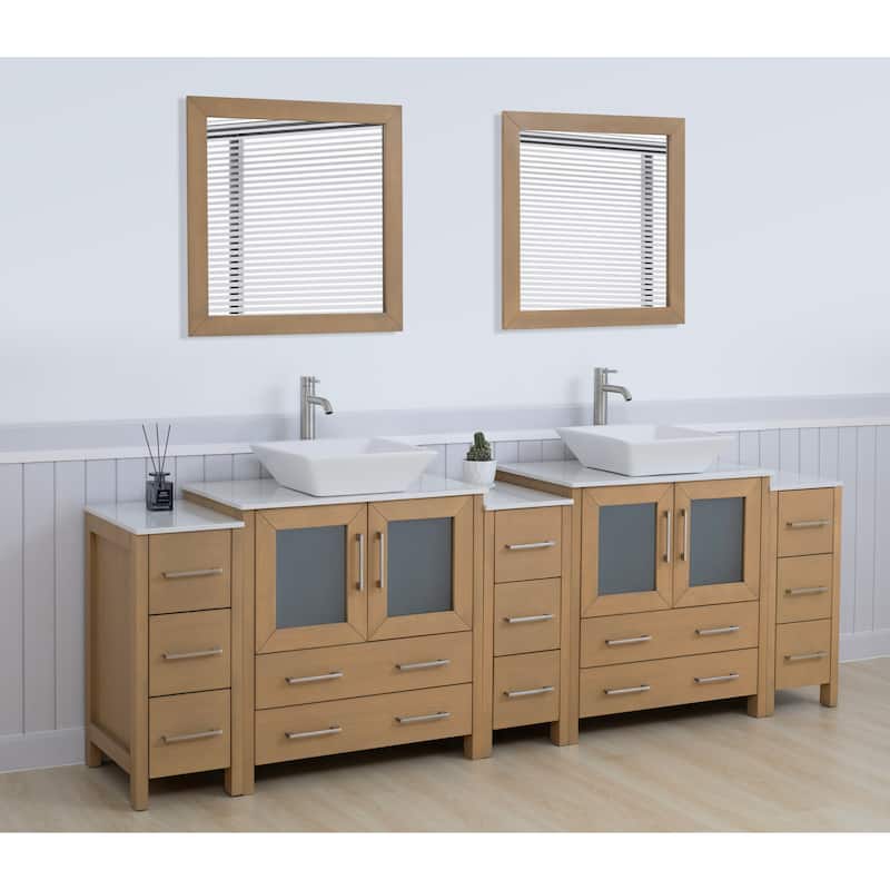 Vanity Art 96-inch Double Sink Bathroom Vanity Set with Engineered Marble Top and Free Mirror - 96 x 18.5 x 36 Inches