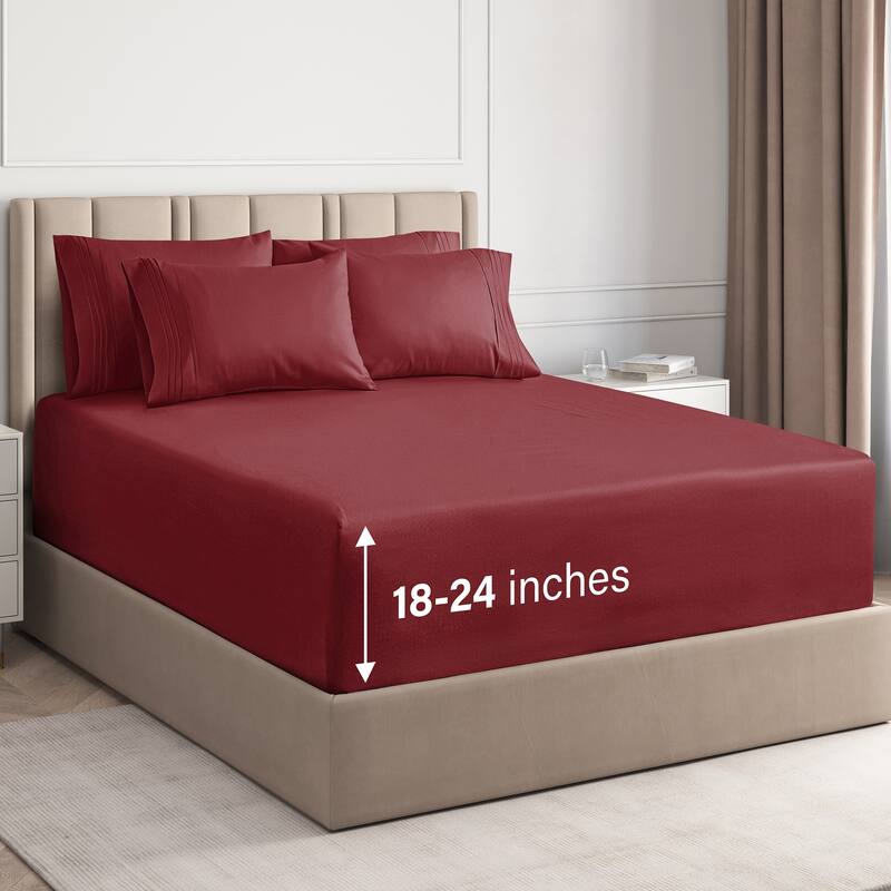 CGK Linens 6 Piece Extra Deep Pocket Microfiber Hotel Luxury Bed Sheets Set - King - Burgundy
