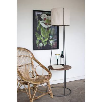 Side Table Floor Lamp & Canvas Shade ​- Vintage Lighting Style - 20"d x 64"t
